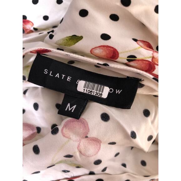 Slate and Willow Top Cherry Print Short Sleeve Silk Blend Off White M - Picture 4 of 7